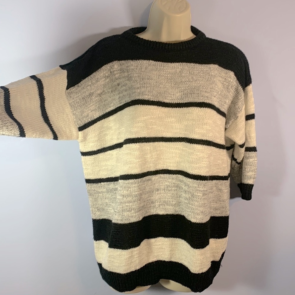 Cristina’s vintage 80’s black white gray stripe mom sweater boxy fit oversized S